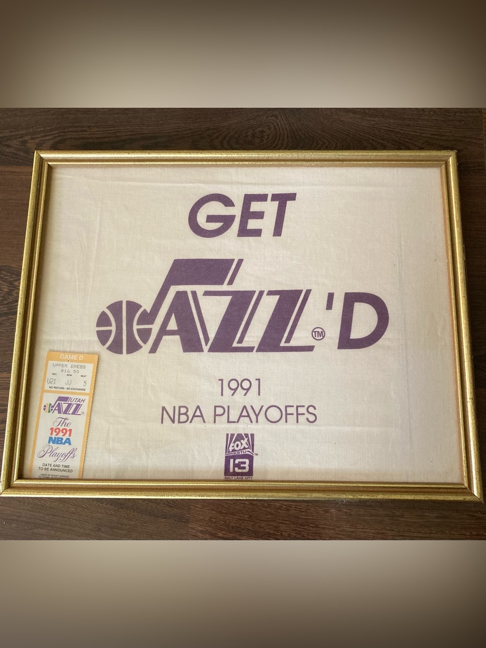 Utah Jazz 1991 NBA Playoffs Ticket Stub and Towel - Framed Vintage Utah Jazz